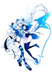 blue_legwear chiliarch_(elsword) crown demon_girl demon_horns demon_tail demon_wings elsword eyebrows_visible_through_hair feather_boa fur-trimmed_jacket fur_trim highres holding_hands hood hoodie horns jacket long_hair luciela_r._sourcream mellchi multiple_girls noblesse_(elsword) snowflakes star star-shaped_pupils symbol-shaped_pupils tail wings 