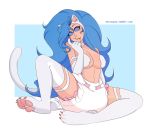  animal_humanoid big_breasts blue_eyes blue_hair breasts capcom cat_humanoid claws darkstalkers diaper drooling felicia_(darkstalkers) feline female fur hair humanoid hypnosis long_hair mammal merunyaa mind_control naturally_censored pawpads pink_eyes saliva simple_background solo spiral_eyes video_games white_fur white_tail 