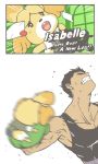  2018 animal_crossing anthro canine clenched_teeth comic crossover dog duo english_text female fight fur hi_res human humor impactfuma isabelle_(animal_crossing) little_mac male mammal muscular nintendo open_mouth pose punch-out!! shih_tzu super_smash_bros teeth text video_games violence yellow_fur 