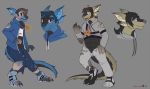  anthro claws clothing digitigrade footwear hirith hoodie jewelry male mammal medallion multi_ear necklace pants plantigrade see-saw shirt shoes simple_background thick_tail tofubread torn_clothing transformation 