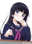  amakusa_tobari black_hair black_serafuku blue_eyes blush gokou_ruri hime_cut mole mole_under_eye ore_no_imouto_ga_konna_ni_kawaii_wake_ga_nai sailor_collar school_uniform serafuku sitting 