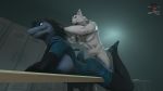  2018 3d_(artwork) anthro blue_eyes breasts canine digital_media_(artwork) female fur lizard locker_room male male/female mammal nocturnalfuzz nude penetration reptile scalie source_filmmaker wolf 