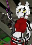  2018 anthro big_(disambiguation) black_fur breasts canine clothed clothing female fox fur gloves hair invalid_tag legwear mammal mammbal outside paws polarfox smile solo standing stockings unreal_tournament video_games wax42 white_fur white_hair yellow_eyes 
