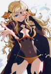  ahoge blonde_hair blue_eyes breasts cape circlet cleavage cleavage_cutout closed_mouth commentary covered_navel fire_emblem fire_emblem_if highres long_hair nekolook one_eye_closed ophelia_(fire_emblem_if) solo 