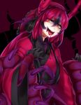  1girl black_gloves black_hair blood blood_on_face blood_stain bloody_clothes creatures_(company) game_freak gen_5_pokemon gloves gradient_hair horns insect_girl multicolored_hair nintendo personification pokemon red_hair scar scolipede shikkoku_neko solo source_request tongue tongue_out yellow_eyes 