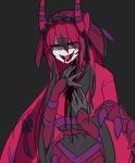  1girl black_gloves blood blood_on_face bloody_clothes creatures_(company) drinking_blood game_freak gen_5_pokemon gloves horns insect_girl nintendo personification pokemon red_hair scolipede shikkoku_neko solo tongue yellow_eyes 