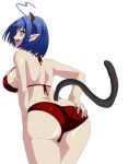  absurdres ahoge animal_ears artist_request ass_grab blue_hair breasts cat_demon_girl_(shinmai_maou_no_testament_burst) cat_ears cat_tail cleavage highres horns large_breasts navel red_swimsuit shinmai_maou_no_testament solo swimsuit tail yellow_eyes 