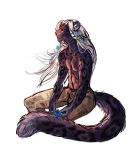  anthro bagheera black_fur blue_eyes clothed clothing feline flower flower_in_hair fluffy fluffy_tail fur hair leopard male mammal pants plant sitting smile snow_leopard solo topless white_hair 