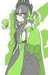  1girl black_hair chinese_clothes creatures_(company) game_freak gen_6_pokemon gradient_hair green_eyes green_hair grey_eyes heterochromia multicolored_hair nintendo personification pokemon scales shikkoku_neko solo zygarde zygarde_50_percent zygarde_core 