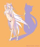  :3 absurdly_long_hair animal_ear_fluff animal_ears arched_soles areolae arm_behind_head artist_name artist_request bakemonogatari bare_legs barefoot big_facecat black_hanekawa breasts breasts_apart cat cat_ears cat_girl chinese_commentary closed_mouth commentary_request crossed_legs dated different_shadow feet fingernails frilled_panties frills full_body hair_censor hair_over_breasts hanekawa_tsubasa highres large_breasts lips long_fingernails long_hair monogatari_(series) nekomonogatari no_pants orange_background panties purple_panties shadow sharp_fingernails simple_background sketch slit_pupils smile solo standing topless underwear underwear_only very_long_hair watson_cross white_hair yellow_eyes 