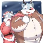  2016 anthro belly blue_fur blush canine christmas clothed clothing duo fur gloves hat holidays humanoid_hands male mammal night overweight overweight_male park_kr santa_claus snow winter 