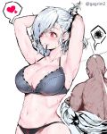  1boy 1girl absurdres bald blue_hair commentary_request girls_frontline highres red_eyes spas-12_(girls_frontline) sweat 