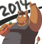  2014 anthro ayame42612 carrot clothing equine food horse humanoid_hands male mammal overweight overweight_male shirt simple_background solo tongue tongue_out vegetable white_background 