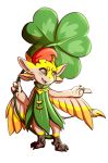  ambiguous_gender avali avian beezlebumawoken blush clothing clover cute feathers four_leaf_clover happy kaali minish nintendo picori pointing simple_background solo the_legend_of_zelda video_games 
