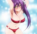  ameno_sagiri_(yuragisou_no_yuuna-san) bikini blush breasts cleavage green_eyes ponytail purple_hair screencap stitched swimsuit third-party_edit yuragisou_no_yuuna-san 