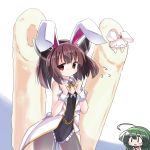  animal animal_ears bangs bare_shoulders black_leotard blush brown_hair brown_legwear bunny bunny_ears bunny_girl bunnysuit chibi closed_mouth commentary_request detached_collar dress eyebrows_visible_through_hair flying_sweatdrops green_hair hair_between_eyes hairband hands_up headgear highres jacket leotard long_hair multiple_girls neck_ribbon pantyhose red_eyes ribbon ryogo shirt short_sleeves sleeveless_jacket smile solo_focus standing strapless strapless_dress touhoku_kiritan touhoku_zunko voiceroid white_collar white_hairband white_jacket white_shirt wing_collar wrist_cuffs yellow_ribbon 