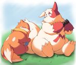  2010 2_tails anthro ayame42612 belly blush buizel claws duo male multi_tail nintendo overweight overweight_male pok&eacute;mon pok&eacute;mon_(species) sitting sleeping tail_hug video_games zangoose 