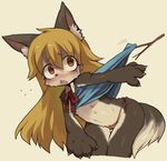  behind_the_rainbow blonde_hair blush breasts camel_toe canine cub fangs female gaoru hair long_hair mammal multi_nipple nipples open_mouth panties plain_background red_eyes ricosye small_breasts solo there_is_a_devil underwear white_background wolf young 