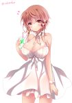  :o bangs bare_arms bare_shoulders bendy_straw bow breasts brown_eyes brown_hair cleavage cowboy_shot cup dress drink drinking_glass drinking_straw eyebrows_visible_through_hair fingernails food hair_between_eyes hair_bow heart holding holding_cup ice_cream ice_cream_float ichiyou_moka large_breasts long_hair nail_polish original parted_lips pink_nails red_bow simple_background sleeveless sleeveless_dress solo standing twitter_username white_background white_dress 