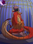  anthro avian ball_gag bdsm beak big_breasts bird blindfold bondage bound breasts cage caged claws falconry_hood feathers female gag gagged hi_res hood nipple_piercing nipples nude pheonixbat phoenix piercing rope rope_bondage simple_background solo talons toe_claws toes 