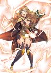  ahoge blonde_hair blue_eyes book breasts cape center_opening circlet cleavage covered_navel fire_emblem fire_emblem_if full_body holding holding_book lightning long_hair medium_breasts open_book open_mouth ophelia_(fire_emblem_if) revolverwing solo standing 
