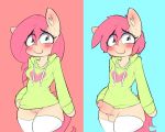  &lt;3 animal_genitalia animal_penis blush bottomless clothed clothing dickgirl equine erection fan_character female hoodie hoodie_(artist) horse intersex legwear male mammal penis pony pussy socks sweater 