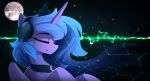  2018 blue_hair constellation cosmic_hair digital_media_(artwork) equine eyes_closed female friendship_is_magic full_moon hair headphones hi_res horn long_hair mammal moon my_little_pony night outside princess_luna_(mlp) smile solo winged_unicorn wings yakovlev-vad 