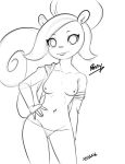  5_fingers anthro breasts buckteeth clothed clothing female hand_on_hip inuyuru looking_at_viewer mammal monochrome navel nipples open_shirt panties penny_squirrel pose rodent secret_squirrel_show sketch solo squirrel standing teeth underwear undressing 