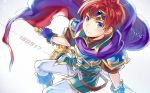  blue_eyes cape fire_emblem fire_emblem:_fuuin_no_tsurugi gloves headband holding holding_sword holding_weapon looking_at_viewer red_hair roy_(fire_emblem) smile solo sword weapon yuki_(yuki2061) 
