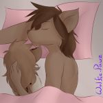  2018 anthro bed biped canine duo english_text eyes_closed female fur hair hand_on_head humanoid_hands kathrin_(twokinds) lying male male/female mammal nude on_bed pillow signature sleeping text twokinds wolf wolfie-pawz zen_(twokinds) 