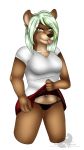  big_breasts blep breasts clothed clothing clothing_lift english_text eyebrows eyelashes female fully_clothed hair long_hair looking_at_viewer mammal mustelid navel netto_(uk-brony) otter panties shirt signature simple_background skirt skirt_lift standing text tongue tongue_out underwear whiskers white_background x-littlekitsune-x 