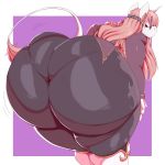  2018 absurd_res anthro bent_over big_butt butt butt_wiggle clothed clothing digital_media_(artwork) equine eyelashes female grin hair half-closed_eyes hi_res horn huge_butt hyper hyper_butt long_hair looking_back mammal presenting presenting_hindquarters rear_view smile thick_thighs trinity-fate62 unicorn wide_hips 