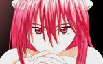  anime clasped_hands diclonius elfen_lied female hair horn humanoid iriname long_hair looking_at_viewer lucy_(elfen_lied) not_furry nude pink_eyes pink_hair solo 