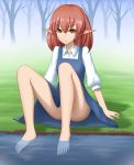  2016 barefoot butt clothing dress female forest hair helck huiyu humanoid looking_at_viewer not_furry outside red_hair solo tree vamirio 