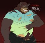  6pklion abraham anthro belly canine clothing fangs grin male mammal musclegut muscular nipples pecs penis sketch smile solo torn_clothing vein veiny_penis were werewolf wolf 