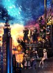  6+boys against_wall animal_ears aqua_(kingdom_hearts) axel_(kingdom_hearts) black_coat black_coat_(kingdom_hearts) black_hair blonde_hair blue_eyes building city clock clock_tower coat commentary detached_sleeves disney donald_duck dress gargoyle goofy hat highres hood hoodie kairi_(kingdom_hearts) keyblade kingdom_hearts kingdom_hearts_iii ladder looking_to_the_side mickey_mouse mouse_ears mouse_tail multiple_boys multiple_girls namine nomura_tetsuya official_art over_shoulder red_hair riku roxas serious short_dress sitting skyscraper smile sora_(kingdom_hearts) spiked_hair square_enix standing strap tail terra_(kingdom_hearts) tower twilight ventus weapon weapon_over_shoulder xion_(kingdom_hearts) 