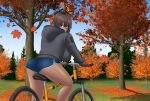  bicycle blue_eyes brown_eyes dark_skin forest ground_vehicle leaf maple_leaf mature mk001black nature original self_upload tree 