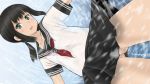  :o ass_visible_through_thighs bangs black_hair black_sailor_collar black_skirt blush_stickers breasts collarbone commentary_request double_horizontal_stripe expressionless eyebrows_visible_through_hair fubuki_(kantai_collection) green_eyes head_tilt highres kantai_collection kurorichin looking_at_viewer low_ponytail medium_hair miniskirt neckerchief open_mouth outstretched_arms panties pantyshot pleated_skirt red_neckwear sailor_collar school_uniform see-through see-through_silhouette serafuku shirt short_sleeves sidelocks sideways skirt sleeve_cuffs small_breasts solo underwear upskirt white_panties white_shirt 