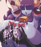  2018 areola arms_above_head better_version_at_source big_breasts breast_fondling breasts cow_suit dandy_demons devilchild duo faceless_character female fondling hair_over_eyes hand_on_breast hi_res horn huge_breasts humanoid inverted_nipples lactating mature_female milk nipples not_furry peculiart smile solo sue_(peculiart) 