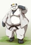  2018 anthro bear belly blush clothed clothing humanoid_hands male mammal moobs navel nipples overweight overweight_male panda pants solo takaki_takashi 