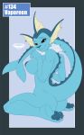  2018 anthro anthrofied blue_skin breasts butt claws eeveelution female fin long_tail looking_back mammal nintendo nipples notorious84 pawpads pok&eacute;mon pok&eacute;mon_(species) rear_view simple_background smile solo the_pokedex_project vaporeon video_games 