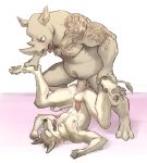  abs anal anal_penetration anthro anvil_position balls canine cum cum_inside erection hands-free legs_up male male/male mammal nude orgasm penetration penis pngx_(artist) rhinoceros sex spread_legs spreading standing tattoo wolf 