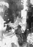  :d absurdres alley animal_ears arch arm_at_side beckoning blurry bokeh cityscape commentary_request cowboy_shot depth_of_field dress eyebrows_visible_through_hair floating_hair flower fur-trimmed_vest fur_collar fur_trim greyscale happy highres holo idarintarou long_dress long_hair long_sleeves looking_at_viewer looking_back monochrome open_hand open_mouth outdoors outstretched_arm pavement petals plant pouch road sash scenery sett skirt smile solo spice_and_wolf spread_fingers street string_of_flags tail vest wind wolf_ears wolf_girl wolf_tail 