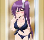  ameno_sagiri_(yuragisou_no_yuuna-san) bikini breasts cleavage green_eyes ponytail purple_hair screencap stitched swimsuit third-party_edit yuragisou_no_yuuna-san 