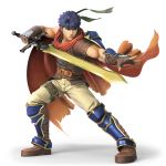  1boy blue_eyes blue_hair cape fire_emblem fire_emblem:_akatsuki_no_megami fire_emblem:_souen_no_kiseki gloves headband highres ike male_focus muscle nintendo official_art ragnell short_hair simple_background solo super_smash_bros. super_smash_bros_ultimate sword transparent_background weapon 