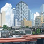  architecture blue_sky boat building city cloud cloudy_sky day dock dog east_asian_architecture highres kusakabe_(kusakabeworks) no_humans original photo-referenced pole real_world_location revision scenery sky tokyo_(city) tree watercraft 