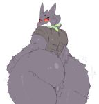  anthro anthrofied bandanna belly big_butt black_shirt bottomless butt clothed clothing female gengar nintendo orange_eyes overweight plump_(character) pok&eacute;mon pok&eacute;mon_(species) pok&eacute;morph smile solo standing tiredanon video_games wide_hips 