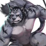  2018 absurd_res anthro biceps clothed clothing dust_yang feline fur hair hi_res male mammal muscular muscular_male pecs topless 