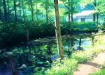  forest house nature no_humans original outdoors reflection scenery stream toichi_(ik07) tree 