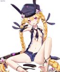  :p animal_ears animal_hat bangs bare_legs barefoot black_gloves black_hat black_jacket black_neckwear black_ribbon blonde_hair blue_skirt blush braid breasts bunny_ears bunny_hat closed_mouth commentary dog_tags dyolf ear_piercing elbow_gloves eyebrows_visible_through_hair fingerless_gloves girls_frontline gloves gun hair_between_eyes hair_ornament hair_ribbon hat head_tilt jacket long_hair looking_at_viewer magazine nail_polish navel necktie object_namesake open_clothes open_jacket open_shirt peaked_cap piercing pink_nails pleated_skirt purple_eyes ribbon shirt signature simple_background sitting skirt sleeveless sleeveless_jacket sleeveless_shirt small_breasts smile soles solo sr-3mp sr-3mp_(girls_frontline) toeless_legwear toenails tongue tongue_out twin_braids very_long_hair weapon white_background white_shirt 